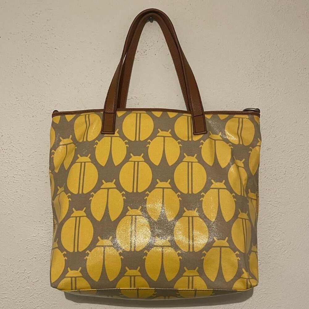 Fossil Key-Per Yellow & Gray Ladybug Print Tote B… - image 7